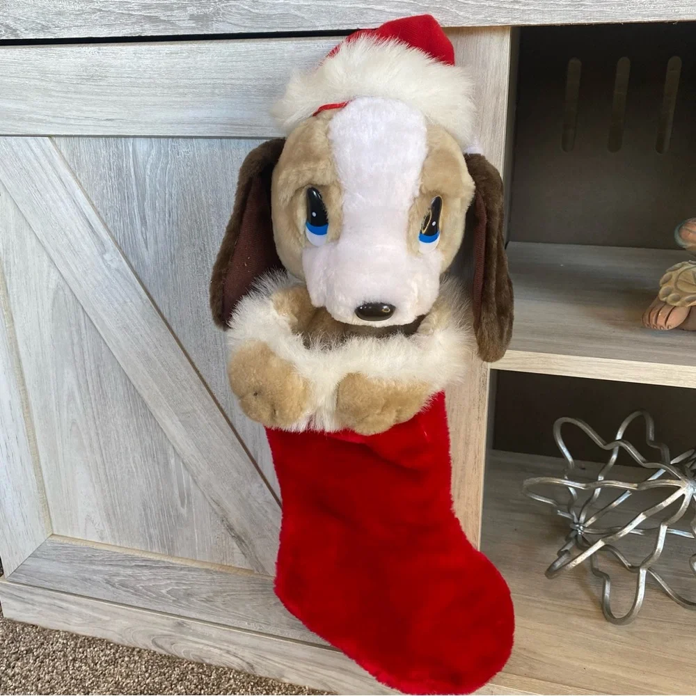Vintage Sad Sam Dog Plush Christmas Stocking Beautiful Sweet Puppy Holiday Dog